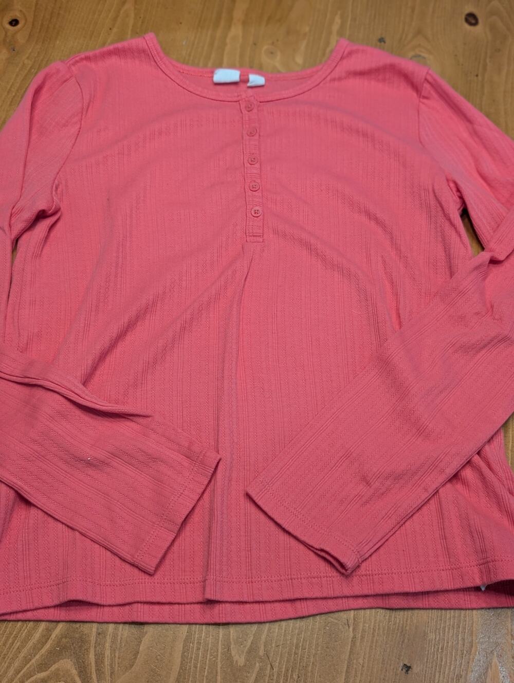 Gap Kids Long Sleeve Pointelle Henley, Bright Pink, Girl's XXL 14/15, LN